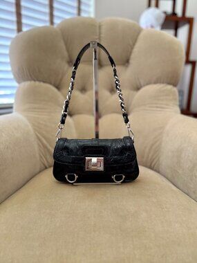VTG Auth LOCKHART Iconic  Y2K Black Patent Circa 1990's Convertible Baguette Bag